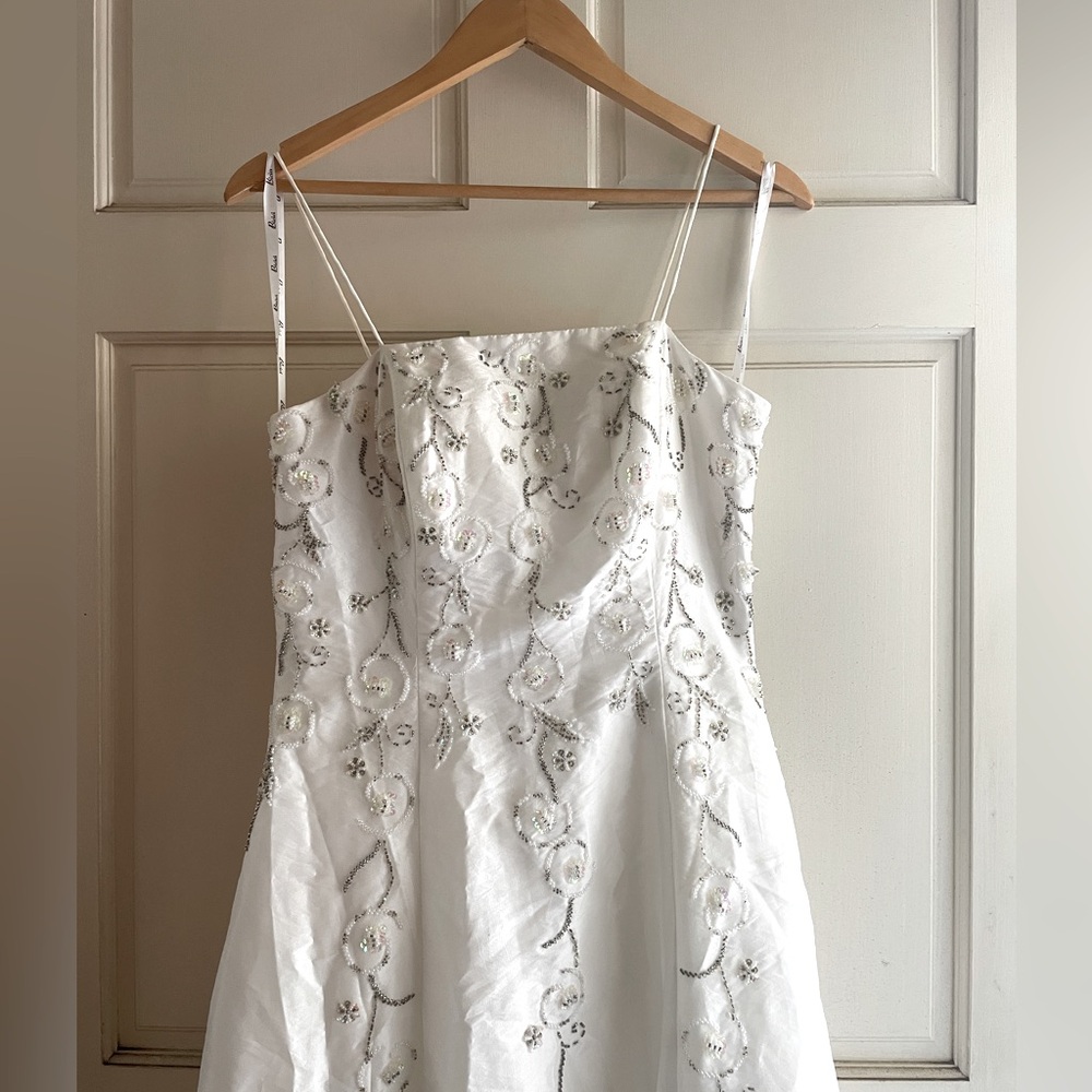 Sz. M Bicici White Beaded Spaghetti Strap Dress w/Tulle for Prom or Wedding